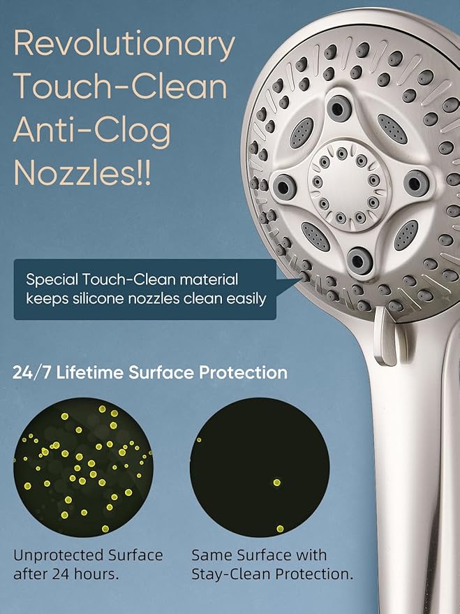 Cobbe 12'' High Pressure Rain Shower Head with Extension Arm - Dual Shower Heads with 8 Modes Handheld Spray Combo - Wide RainFall shower with Anti-Clog Nozzles, Adhesive Showerhead Holder, Brushed