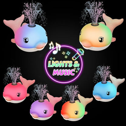 Baby Bath Toys, 2025 Upgraded Magnetic Charging Toddler Bath Toys for Kids Ages 1-3, Light Up Dolphin Bath Toy Sprinkler, Birthday Gifts Infant Baby Toys 6-12-18 Months- Pink