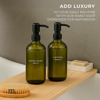 MaisoNovo Soap Dispenser 2-Piece Set | 16.9oz Green Bottles with Black Stainless Steel Pumps