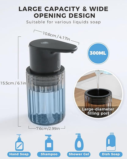 Automatic Liquid Soap Dispenser Touchless, 10oz/300ml Rechargeable, 3 Adjustable Liquid Levels, IPX5 Waterproof, for Kitchen Bathroom, Black