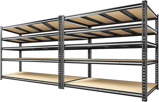 59.9" W Garage Shelves 2230LBS Metal Shelving, 5 Tier Adjustable Garage Storage Shelves, Heavy Duty Shelving for Storage, Basement, Warehouse, Pantry, Kitchen, 59.9"W x 24.1"D x 72.1"H, Black, 2 Pack
