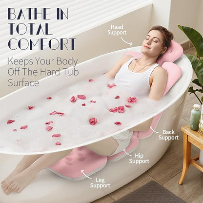 Full Body Bath Pillow for Bathtub, Thick Bathtub Cushion with Laundry Bag, Luxury Tub Pillow for Bath for Headrest Neck and Back Support Pink 56" x 16"