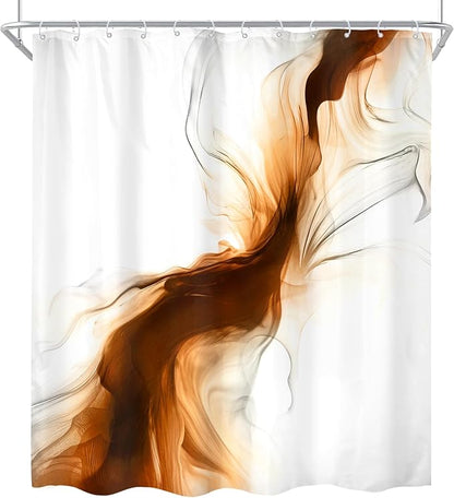 Cinbloo Burnt Orange 60Wx72H Shower Curtain Abstract Bathroom Decor for Men Modern Ombre White Marble Ink Texture Bathroom Curtain Set Rust Neutral Simple Aesthetic Bath Bathroom Accessories Decor