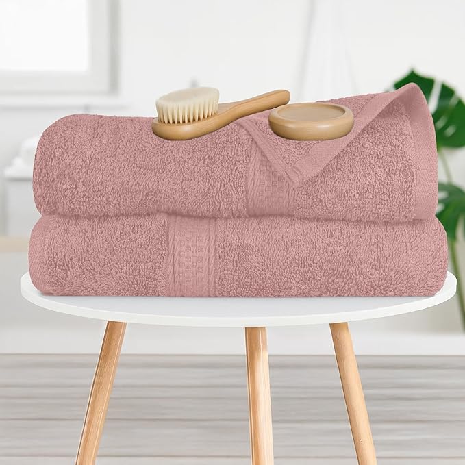 RIVERSIDE 100% Ring Spun Cotton Large Bath Towels Set of 4, 27 x 54 – Quick Dry, Soft & Highly Absorbent Towels for Shower & Bathroom – Luxury 600 GSM Towels for Home, Spa, Gym, Hotel, Dusty Rose