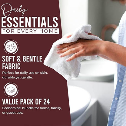 DAN RIVER 24 Pack Wash Cloths for Showering [12x12] - 100% Cotton Washcloths Premium Quality Flannel Face Cloths for Bathroom, Highly Absorbent and Soft Feel Wash Clothes, Pomegranate