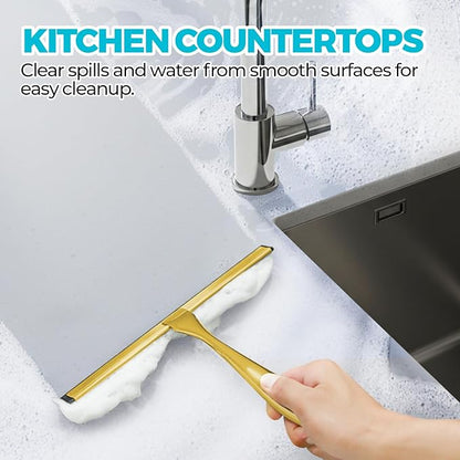 2PACK 12-Inch Golden All-Purpose Shower Squeegee for Shower Doors, Bath Linen Sets, Tile Shower Walls, Bathroom, Window, Glass and Car Windshield, Mirrors and Kitchen-Stainless Steel