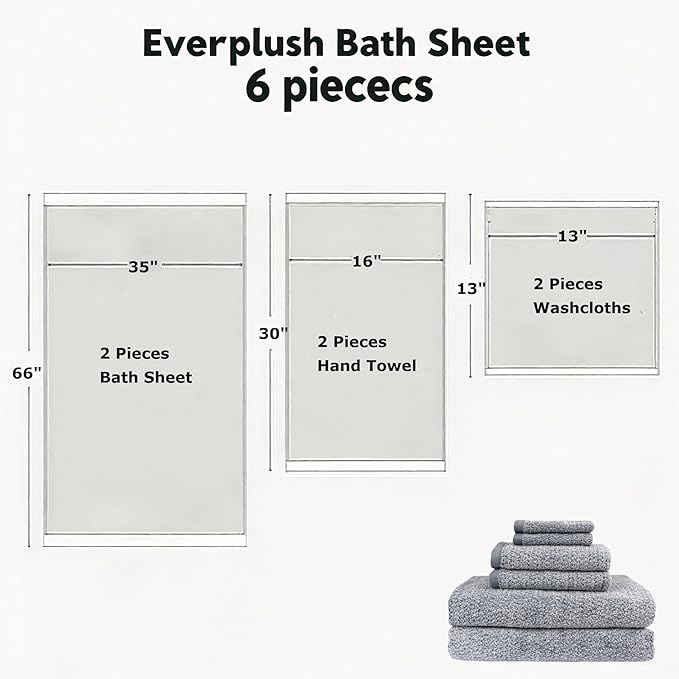 Everplush Diamond Collection 6-Piece Bath Sheet Towel Set, Soft Plush Jacquard Luxury Bath Towels,Highly Absorbent & Fast-Drying Luxury Towels Sets for Bathroom,Shower, or Spa(Dusk, Bath Sheet 6PK)