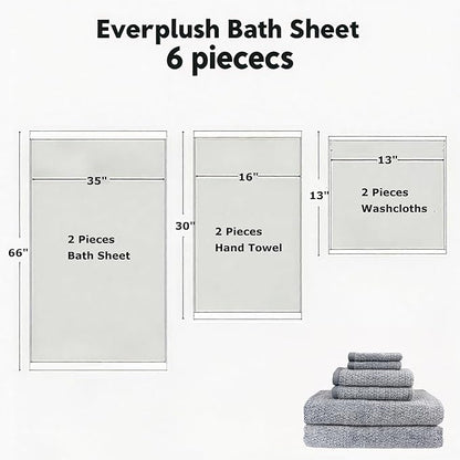 Everplush Diamond Collection 6-Piece Bath Sheet Towel Set, Soft Plush Jacquard Luxury Bath Towels,Highly Absorbent & Fast-Drying Luxury Towels Sets for Bathroom,Shower, or Spa(Dusk, Bath Sheet 6PK)