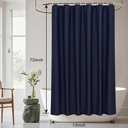AooHome Standard 72x72 inch Shower Curtain Liner, Durable Polyester Solid Color Shower Curtain with Hooks, Weighted Hem, Waterproof, Navy Blue