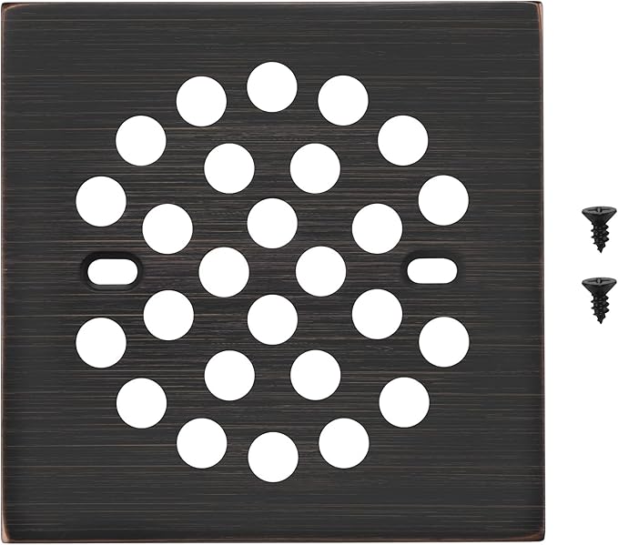 RRAJJ Square Improve 4-1/4 Inch(108mm*108mm) Screw-in Shower Floor Drain Grate Strainer (Oil Rubbed Bronze)