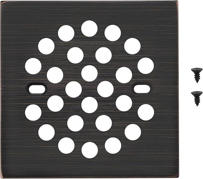 RRAJJ Square Improve 4-1/4 Inch(108mm*108mm) Screw-in Shower Floor Drain Grate Strainer (Oil Rubbed Bronze)