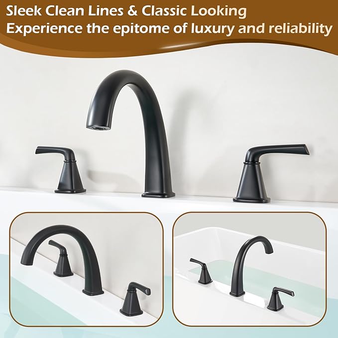 Black Bathtub Faucet Brass Roman Tub Faucet, Gooseneck Tub Filler, Garden Tub Faucet Deck Mount 3 Hole High Flow 2 Handle Bathtub Faucet Set, with Valve & Hose,12-20in Widespread