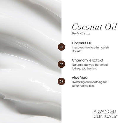 Advanced Clinicals Coconut Oil Body Cream For Women & Men | Hydrating Coconut Lotion For Extremely Dry Skin | Visible Anti Aging Body Butter Skin Care Balm Moisturizer For Hand, Heel, Feet, 16 Ounce