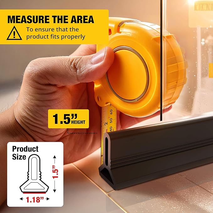 Shower Threshold Water Dam Barrier 98" - Black Collapsible Shower Water Blocker - Shower Guard for Walk in Shower - Water Guard Stopper for Floor - Shower Dam - 1.5" Tall - By Hippo Dam