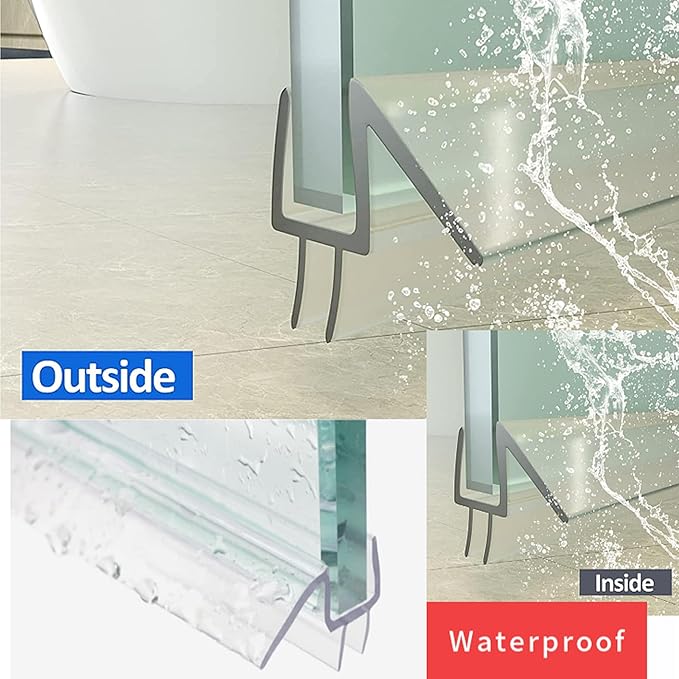 B1 Shower Door Bottom Seal Sweep Stop Shower Leaking, 3-Pack*15.7inch Frameless Glass Seal Strip for 3/8″ Glass, Total Length 47″, 3 Section Segmented Installation(15.7inch*3)