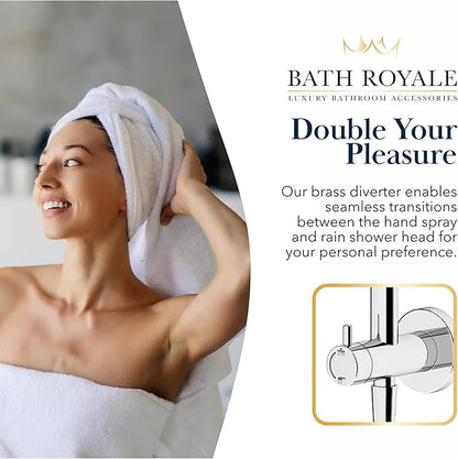 BATH ROYALE Rain Shower Head & Detachable Handheld Spray Combo, Easy Install & 3 Spray Modes, Chrome