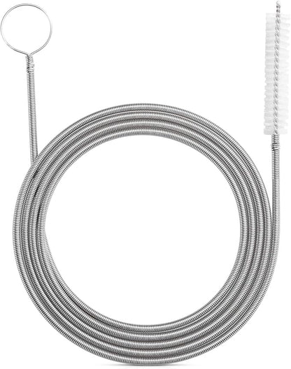 Extra-Thick Drain Brush with Stronger Spring 61-Inch Stainless Steel and Nylon Pipe Cleaner for Flexible, Curved & Slim Holes, Stronger Spring Version