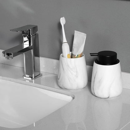 Marble White Toothbrush Holder for Bathroom - Ceramic Tooth Brushing Holders, Toothbrush Cup, Toothpaste Organizer for Bathroom Countertop, Makeup Brush Holder, Pen Holder for Home Desktop Storage
