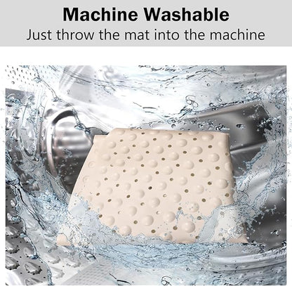 Mrcrypos Corner Shower Mats 31 x 31 Inches Bath Mat with Suction Cups and Drain Holes, Quick Dry Anti Slip Bathmat Machine Washable Shower Stall Mats for Bathroom, White