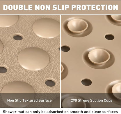 Shower Mat Non Slip: 35.4 x 23.6 Inch Extra Large TPE Shower Mats for Inside Shower - Anti Slip Shower Stall Matt with Drain Hole and Suction Cups for Elderly