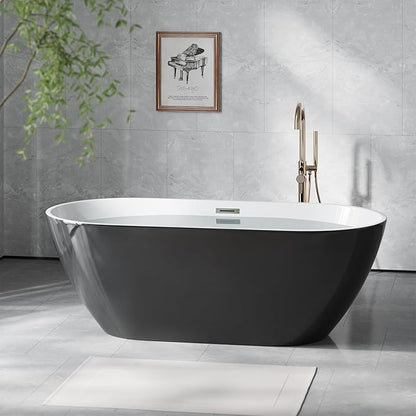 67 Inch Acrylic Freestanding Bathtub, Acrylic Soaking Bathtub with Matte Drain and Overflow, Deep Ergonomic Tub with Double-Walled Insulation, CUPC Certified, Modern Square Design