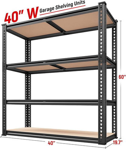 REIBII 40" W Garage Shelving 2000LBS Storage Shelves Adjustable Metal Shelving 4 Tier Metal Shelves Pantry Shelf for Garage Closet Kitchen Basement 40" W x 19.7''D x 60''H