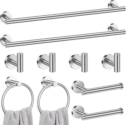 Lairuier Brushed Nickel Bathroom Hardware Set, 10-Piece Towel Bar Set SUS304 Stainless Steel Bathroom Hardware Accessories Set Round Towel Holder Set Wall Mounted