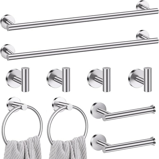 Lairuier Brushed Nickel Bathroom Hardware Set, 10-Piece Towel Bar Set SUS304 Stainless Steel Bathroom Hardware Accessories Set Round Towel Holder Set Wall Mounted