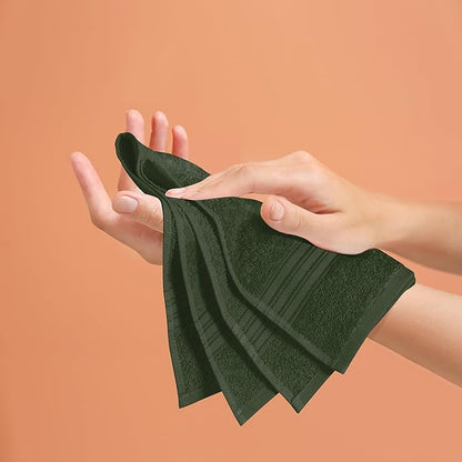 BOUTIQUO Ultra Soft Cotton 6 -Piece Hand Towel Set 16x24 Inch, Ideal for use in Bathroom, Kitchen, Gym, Spa & General Cleaning, Compact & Lightweight Multi Purpose Hand Towels - Olive Green