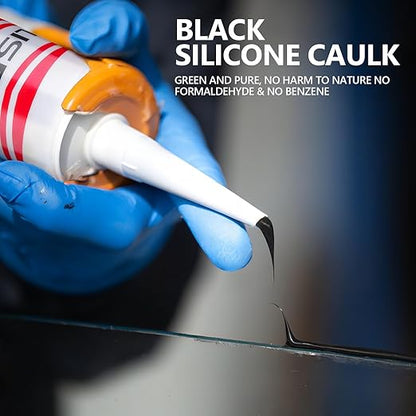 Black RTV Advanced Silicone Sealant & Caulk (12x10 fl.oz), 100% Silicone Black Caulking Waterproof for RV, Kitchen, Bath, General Use, Window, Door, Glass, Marine, Low Odor & Anti Shrink