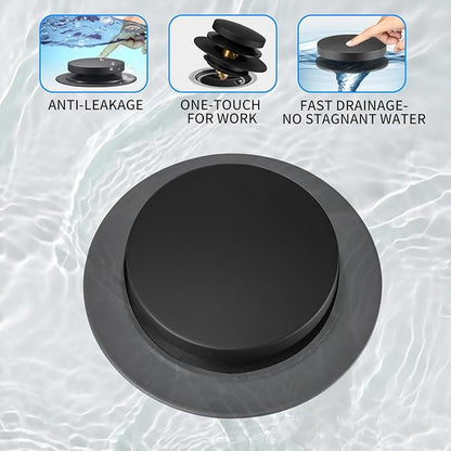 Bathtub Drain Stopper, Uxoz Universal Tub Stopper for Replacing Tip Toe/Trip Lever/Lift&Turn Tub Drain, Bath Tub Drain Stoppers Desiged for 1.5"-1.72" Drain Hole w/3 O-Rings, Black