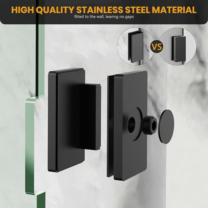 Bathtub Shower Glass Door 34 * 58 Inch, Bathroom Frameless Fixed Shower Door with 3PCS Clamps, 1/4"(6MM) Thick Clear Tempered Glass Door with Round Corner, Matte Black