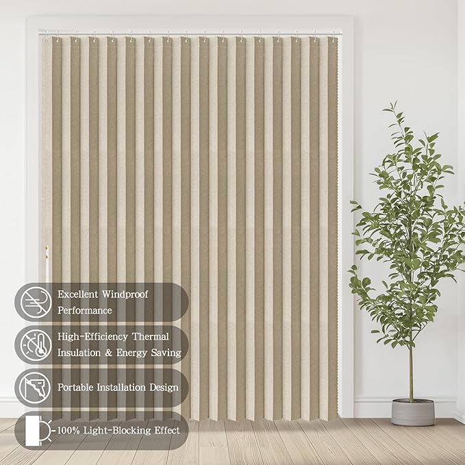 Accordian Door Curtain, 100% Blackout Folding Magnetic Doorway Curtains,Linen Style Closet Doors,for Room Divider,Privacy Protection（W72 x L78,Beige,1 Panel）