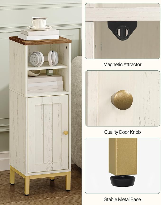 Bathroom Storage Cabinet, Corner Floor Cabinet with Shelves, Customized Door Opening Direction, Bathroom Organizer with Adjustable Shelf for Kitchen, Living, Toilet Paper Cabinet, White Brown