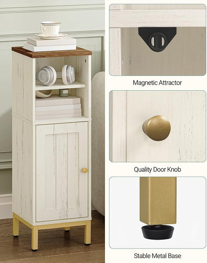 Bathroom Storage Cabinet, Corner Floor Cabinet with Shelves, Customized Door Opening Direction, Bathroom Organizer with Adjustable Shelf for Kitchen, Living, Toilet Paper Cabinet, White Brown