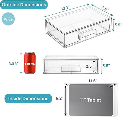 Vtopmart 12.1''W Clear Stackable Storage Drawers,6 Pack Acrylic Plastic Organizers Bins for Makeup Palettes, Cosmetics, and Beauty Supplies,Ideal for Vanity, Bathroom,Cabinet,Desk Organization