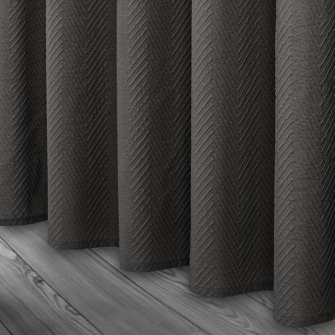 Gibelle Ombre Black Shower Curtain, 3D Embossed Textured Herringbone Fabric Shower Curtain, Modern Farmhouse Bathroom Decor Soft Cloth Shower Curtain Set with Hooks, 72x72