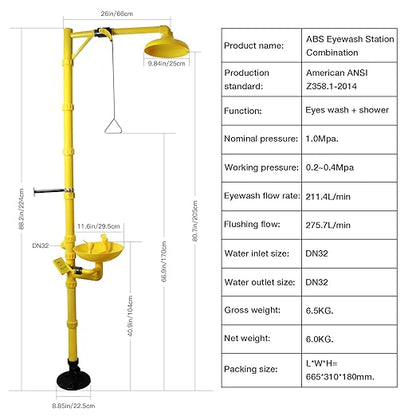 Emergency Shower Eyewash Station OSHA Approved,Eye Wash and Shower Combination Kit, First Aid Eyewasher Station for Industrial,Lab Use,ABS