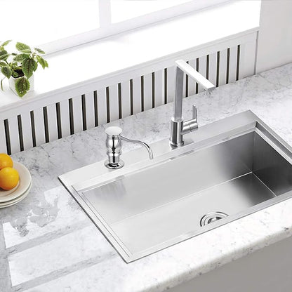 Samodra Kitchen Sink Soap/Lotion Dispenser, Brass Pump Head Chrome Finish 12 OZ Bottle Built in Design Refill from The Top for Granite Thick Deck Installs