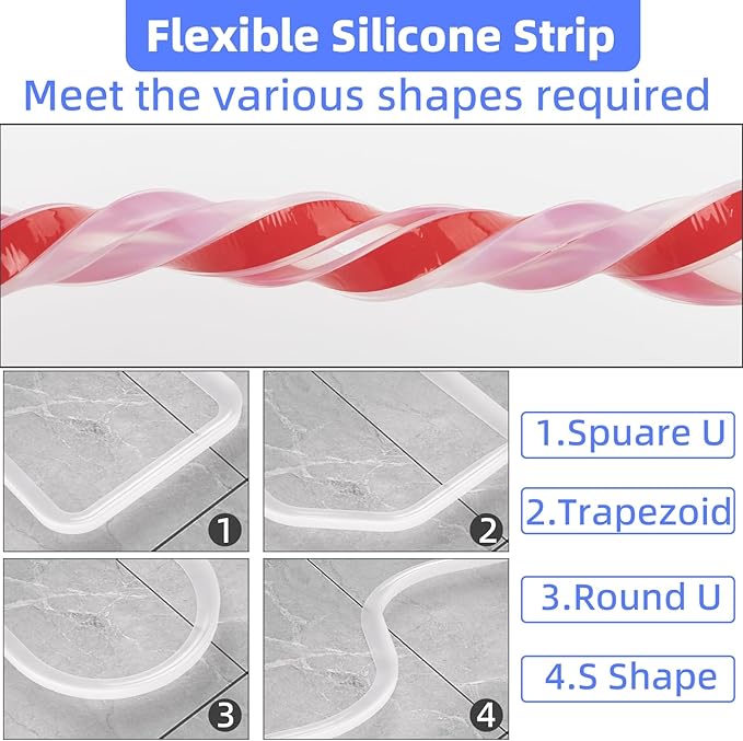 39 Inch Shower Threshold Water Dam Barrier,Silicone Shower Door Bottom Seal for Water Stopper,Flexible Edge Trim for Kitchen Sink Splash Guard,Self Adhesive Water Blocker for Bathtub,Transparent
