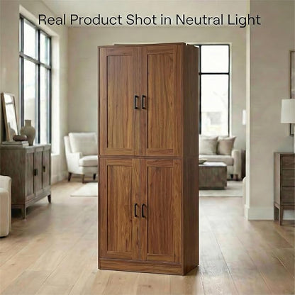 71" Tall Kitchen Pantry Cabinet, Freestanding Food Storage Organizer with Doors & Adjustable Shelves, Large Utility Hutch Cupboard for Dining Room, Living Room, Bathroom & Home Office, Brown