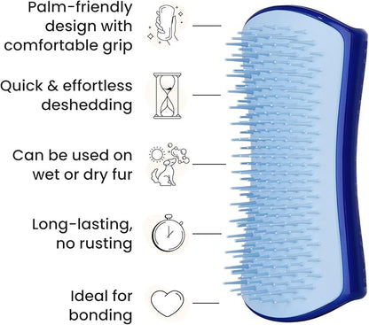 Pet Teezer De-Shedding Dog Brush by Tangle Teezer, Dog Grooming Tool for Short Haired Breeds and Wet or Dry Fur, Small, Navy & Sky Blue