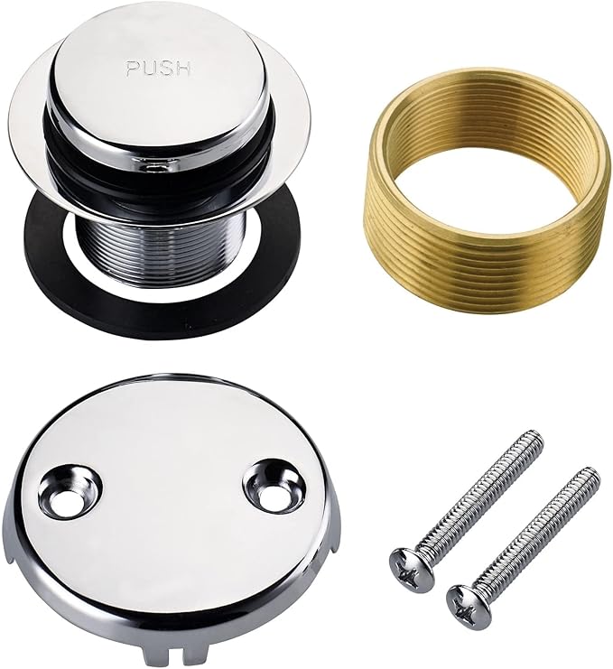 Chrome Tip Toe Bathtub Tub Drain Conversion Kit Assembly, Wellup Tub Drain Trim Kit with Two Hole Overflow Faceplate, Chrome Polished