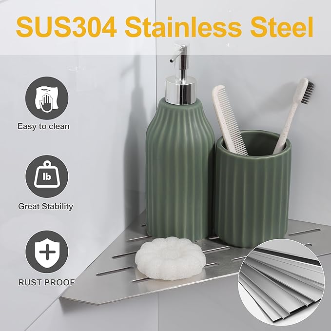 Recessed Corner Shower Shelf, 10" SUS304 Stainless Steel, Heavy Duty Shower Shelf, Grout in Bathroom Shelves for Tile Walls (1 Pack, Rectangle-Brushed)