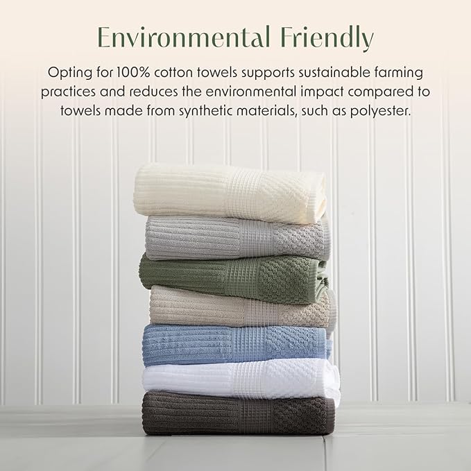 Springtree Home 100% Cotton Bath Towel Set of 4 | Super Soft & Absorbent with Quick-Dry Fibers | 4 Bath Towels | Textured and Durable Cotton | Krista Collection (Lily Pad Green)