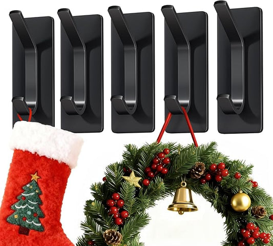 Auxmir Self Adhesive Hooks for Hanging 15lb, Stainless Steel Wall Hooks for Coat and Towel, Waterproof Oilproof Rustproof Adehesive Door Hanger for Bathroom Shower Kitchen Office RV, Black, 5 Pack