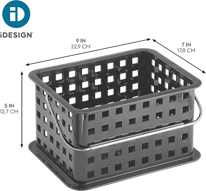 iDesign Plastic Shower Caddy Basket with Handle for Bathroom or College Dorm - Gray - Made in USA