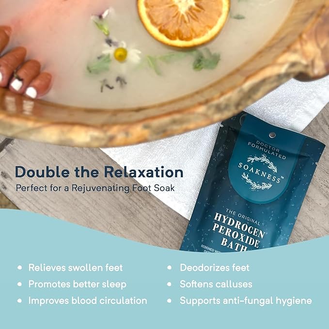 Hydrogen Peroxide Epsom Salt Bath Soak - USA-Made – Patented Bath Salts, Muscle Recovery, & Skin Detoxification – Magnesium Salts for Bathing - Doctor Formulated Pure Epsom Salt (6-Pack)