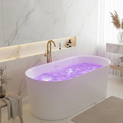 ANZZI 67" Freestanding Air Jetted Whirlpool Bathtub - White Acrylic Soaking Tub with LED Lights & Touch Controls | FT-AZ067