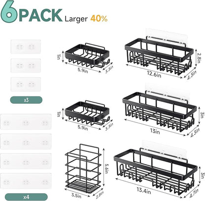 Veken Shower Caddy 6-Pack,Advanced Rustproof Design, No Drilling Adhesive Shelves, Rack with Soap Holder, Large Capacity Bathroom Organizers and Storage, Wall-Mounted Kitchen & Home Decor